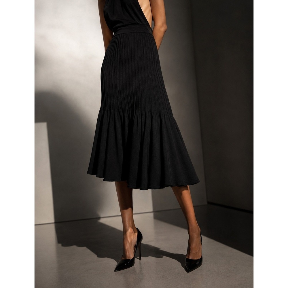 Saint Laurent Rive Gauche Vintage Black Pleated Skirt Made in France Size 38
